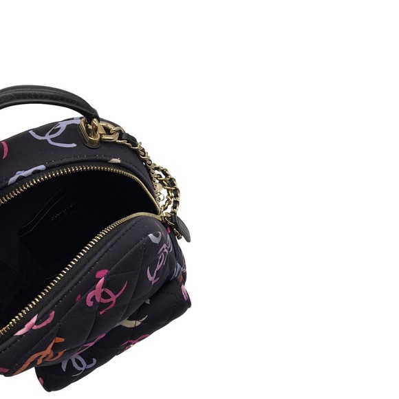 CHANEL NAVY MULTI CLASSIC CC CHAIN POCKET CC LOGO PRINTED QUILTED FABRIC MINI BA - Picture 6 of 16